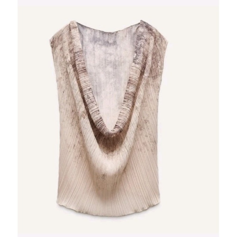 Zara Pleated Open Back Sleeveless Top Brown Size S NWOT